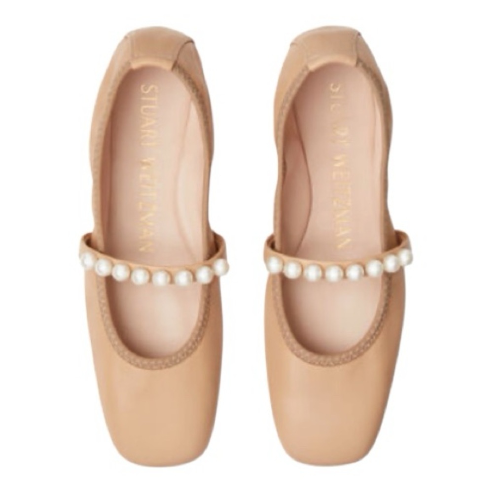 Stuart Weitzman Goldie Tan/ Beige Leather Ballet Flats 6.5